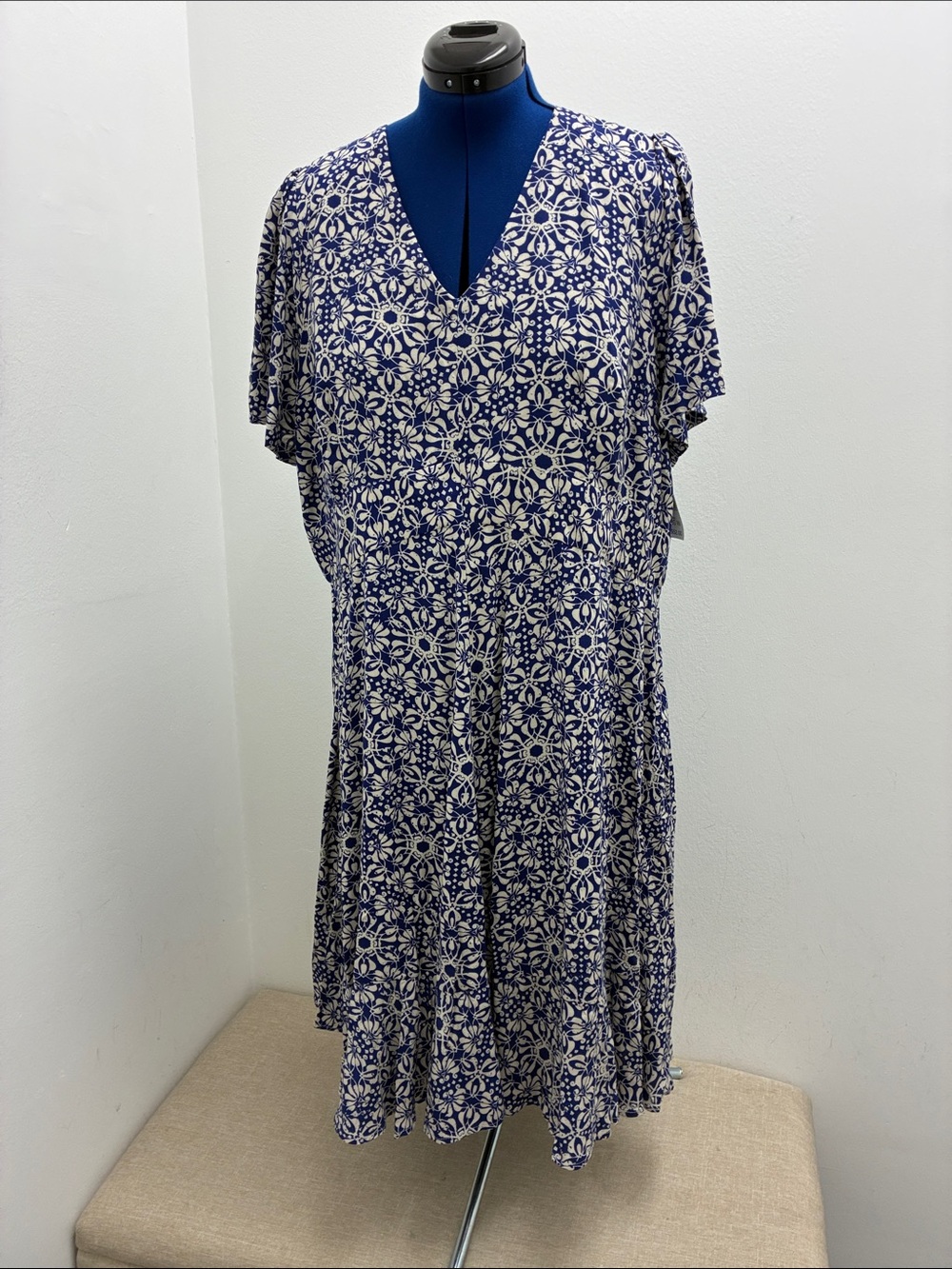 dressbarn Navy and White Floral Print Dress